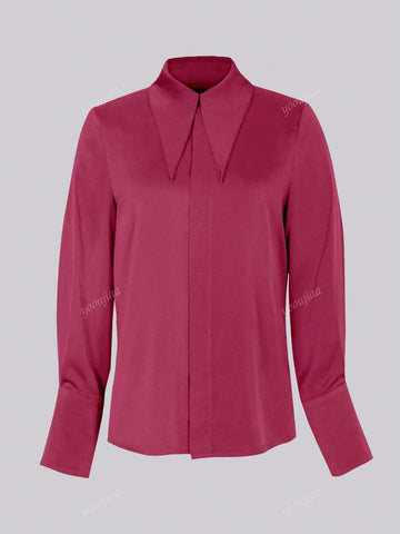 Women Trendy Long Sleeve Solid Color Blouse