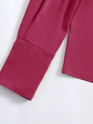 Women Trendy Long Sleeve Solid Color Blouse