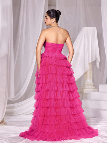 Cut Out Front Layered Mesh Tube Cake Dress