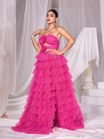 Cut Out Front Layered Mesh Tube Cake Dress