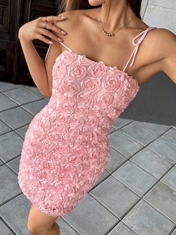 Cute 3D Floral Slim Fit Backless Mini Dress