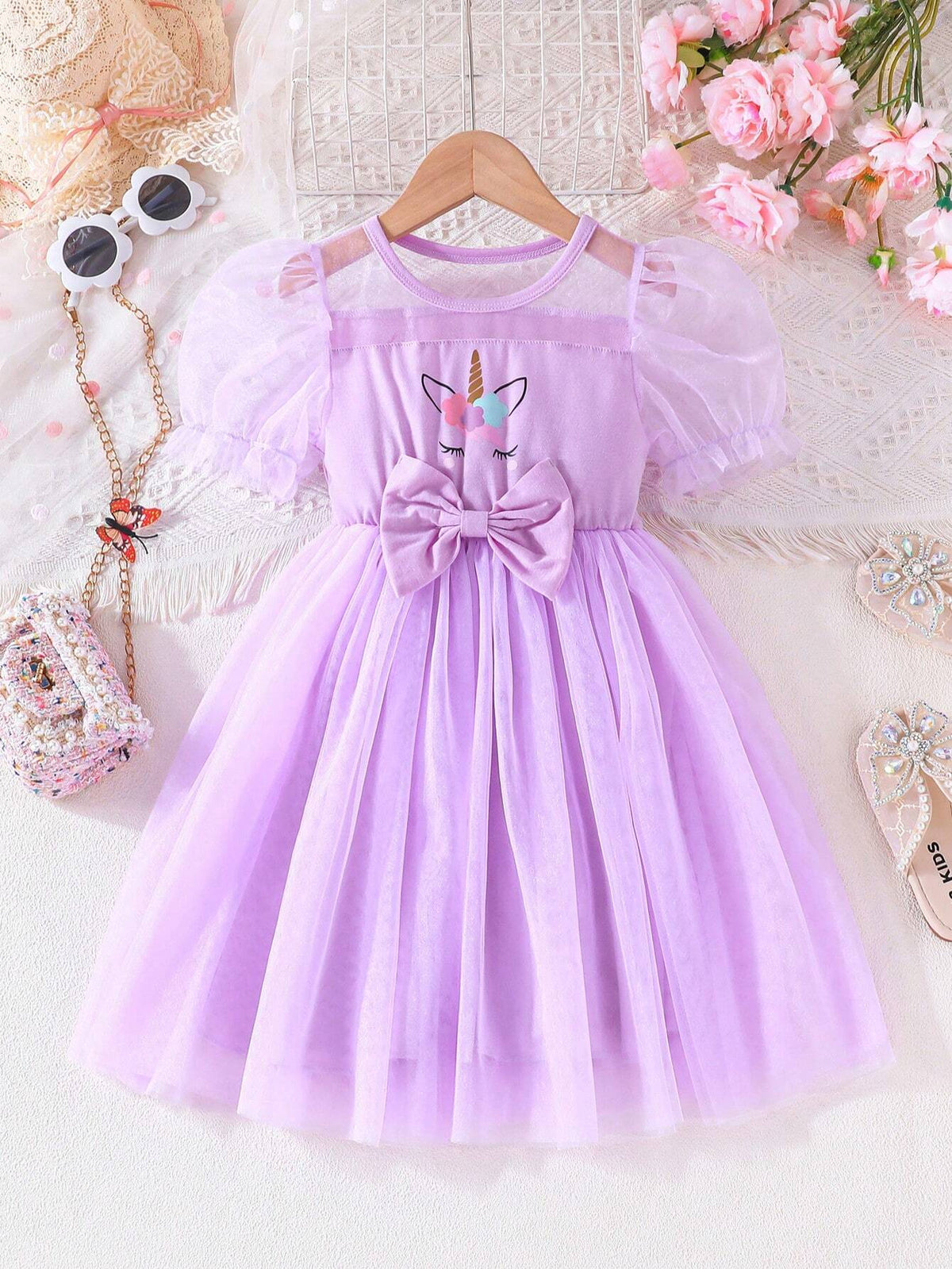 Young Girl Summer Solid Color Dress With Cute Bow Decorated Straps