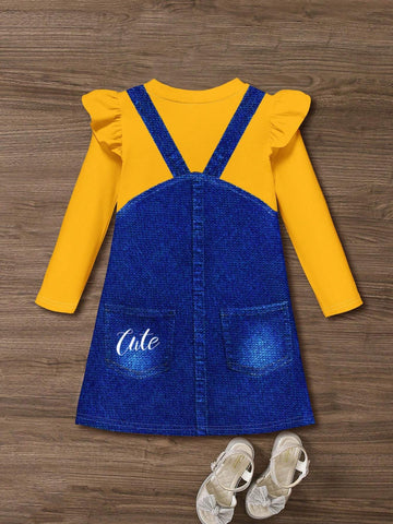 Cute Bee Graphic Print Young Girl Casual Loose Fit Long Sleeve Bodycon Dress, Suitable For Autumn & Winter