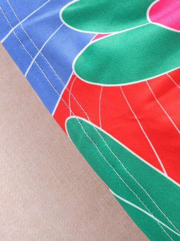 Cute Cartoon Parrot Pattern Sleeveless Round Neck Casual Dress For Little Girls