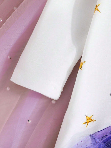 Cute Cartoon Princess Decor Mesh Young Girl Dress