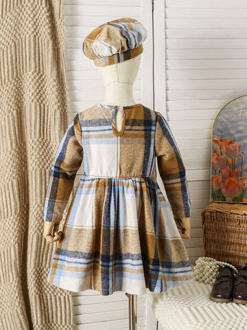 Cute Classic Girls Dress, New Style Toddler Gingham Sweet Fashionable Versatile Doll Dress, Baby Princess Dress