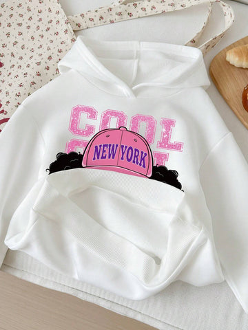 Cute Girls, Cool Girls, Pink, Young Girls Casual Daily Comfortable Thick Knit Long Sleeve Hoodie Sweatshirt, Suitable For Autumn/Winter