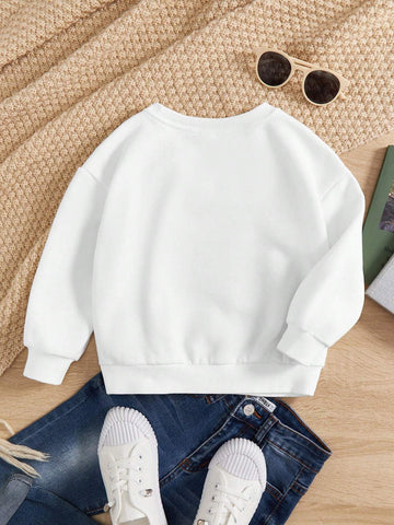 Cute Girls Leopard Print Heart & Letter "GIRL" Graphic Loose Fit Round Neck Fleece Lining Casual Everyday Comfortable Sweatshirt
