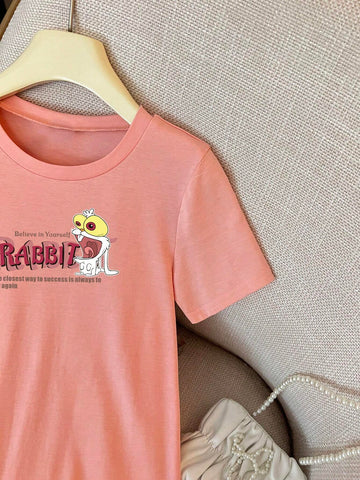 Cute Girls' Summer Cartoon Printed Casual T-Shirt Dress