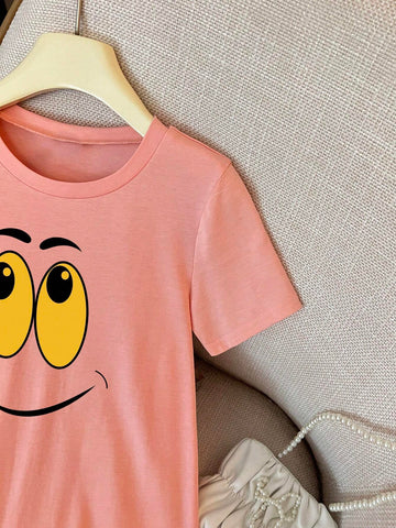 Cute Girls' Summer Casual Short Sleeve T-Shirt Dress With Round Neck