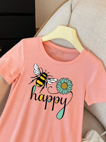 Cute Girls' Summer Tie-Dye Round Neck Short Sleeve Casual T-Shirt Dress