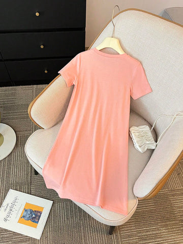 Cute Girls' Summer Tie-Dye Round Neck Short Sleeve Casual T-Shirt Dress