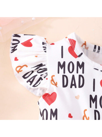 Cute Heart-Shaped Printed Dress For Young Girls, Perfect For Mother Day And Father Day, Suitable For Summer