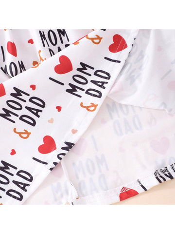 Cute Heart-Shaped Printed Dress For Young Girls, Perfect For Mother Day And Father Day, Suitable For Summer