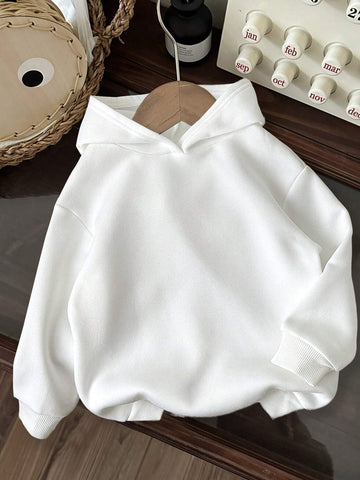 Cute Heart Pattern White Young Girls Casual Daily Comfortable Thick Long Sleeve Sweatshirt, Suitable For Autumn/Winter, Back Of Clothes