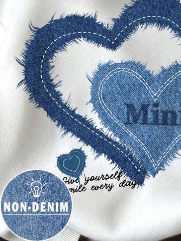 Cute Heart Pattern White Young Girls Casual Daily Comfortable Thick Long Sleeve Sweatshirt, Suitable For Autumn/Winter, Back Of Clothes