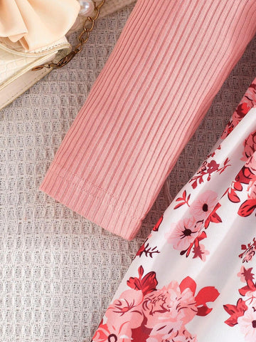 Cute Long Sleeve Cotton Solid Color Dress With Floral Hem, For Spring And Autumn