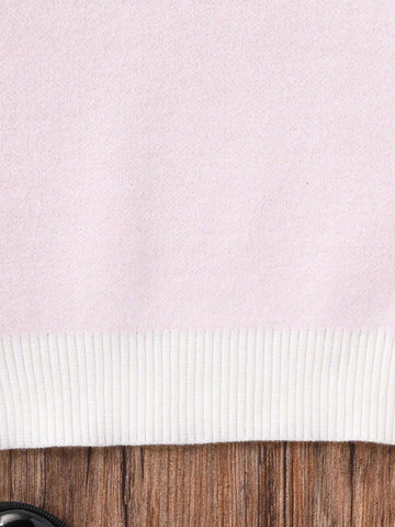 Cute Pink Bow Knitted Sweater, Young Girl Letter Pattern Pullover Knit Top