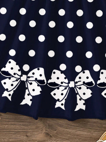 Cute Polka Dot Bow Print, Young Girl Casual Minimalist Sleeveless Mid-Longline Dress
