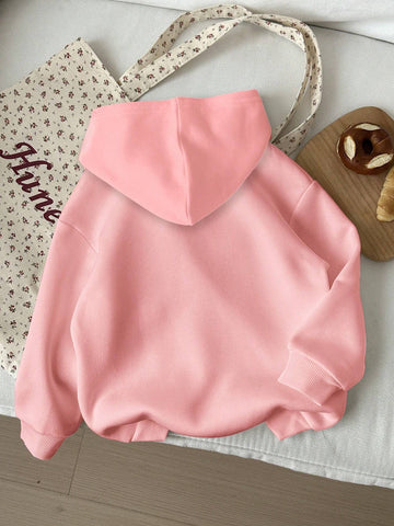 3pcs Set Young Girl Heart & Letter Print Thickened Thermal Lined Long Sleeve Sweatshirts, Suitable For Autumn/Winter