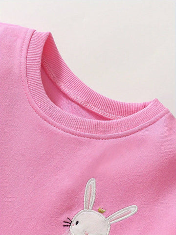 Cute Tulle Spliced Long Sleeve Princess Dress For Girls, Bunny Print Sweet & Casual Dresses Ideal For Spring/Fall