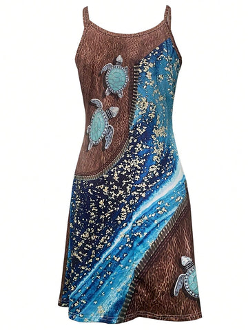 Pattern Beach Vacation Style Sleeveless Dress For Spring/Summer