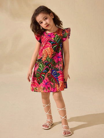 Cute Young Girl Floral Print Cap Sleeve Summer Holiday Dress
