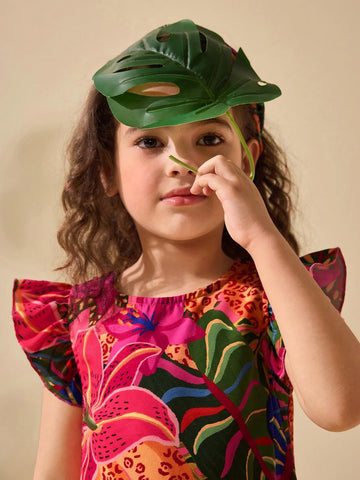 Cute Young Girl Floral Print Cap Sleeve Summer Holiday Dress