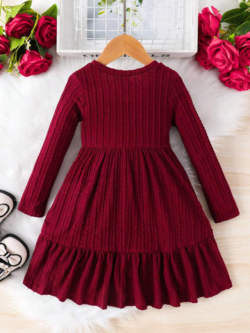 Cute Young Girl Solid Ruffle Hem Knit Dress, Cake Dress, Comfortable & Versatile, School, Home, Vacation, And Travel