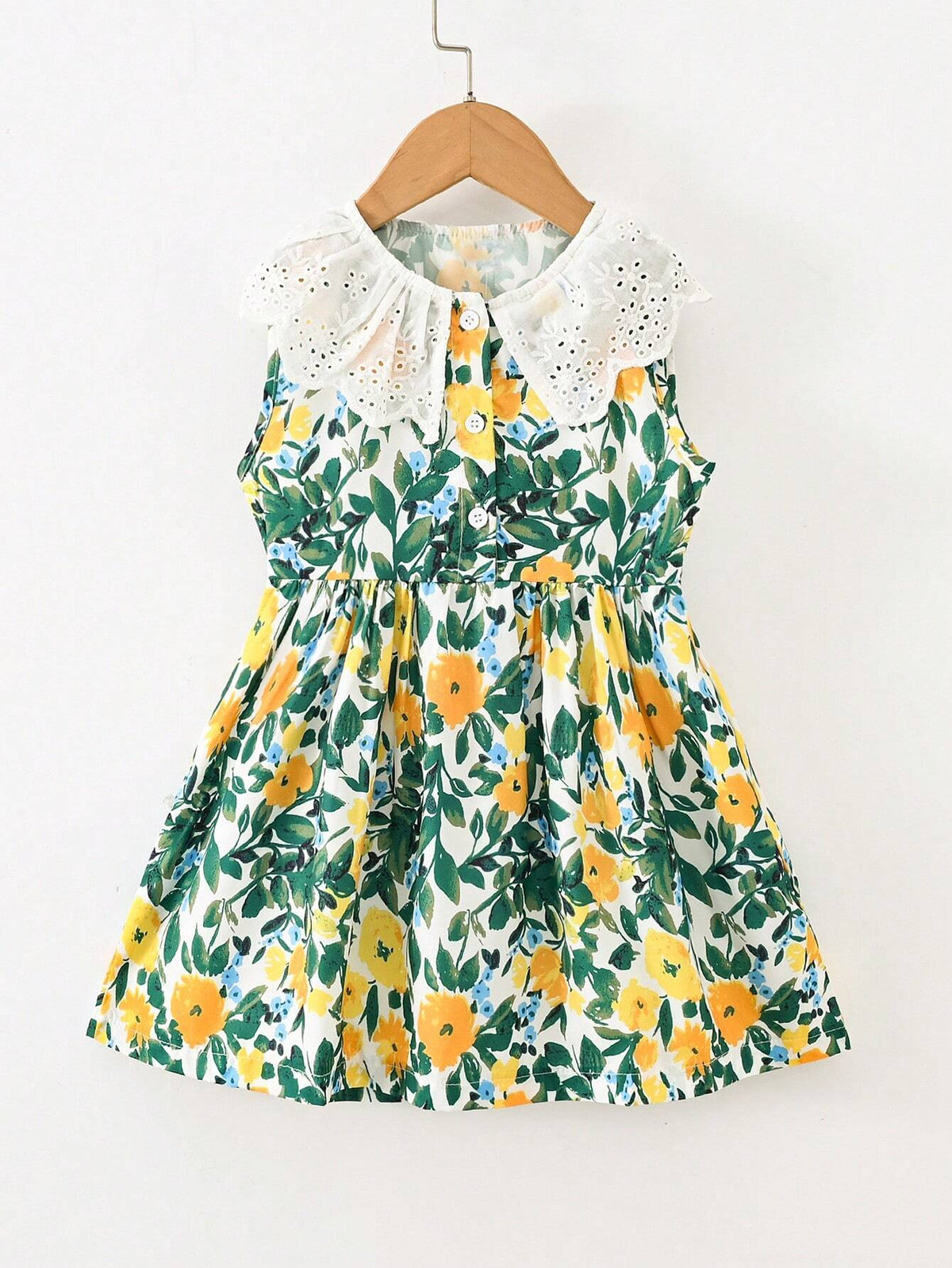 Cuts Girls Fashion Print Doll Lace Collar Dress Summber