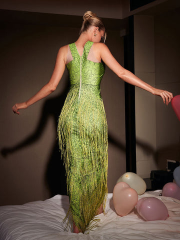 Cyfel Floral Crystal Fringe Midi Dress