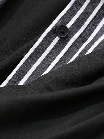 DAZY 1pc Autumn/Winter Casual Striped Patchwork Slim Fit Shirt Look-Alike