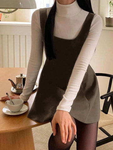 DAZY 1pc Women Casual Solid Color Waisted Flare Hem Short Dress, Without T-Shirt