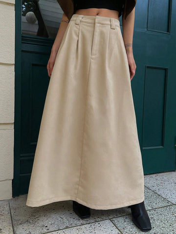 DAZY 1pc Women Loose Solid Color Skirt With Pockets