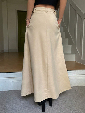 DAZY 1pc Women Loose Solid Color Skirt With Pockets