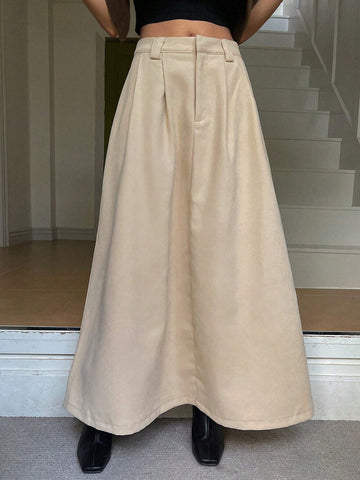 DAZY 1pc Women Loose Solid Color Skirt With Pockets