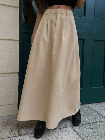 DAZY 1pc Women Loose Solid Color Skirt With Pockets