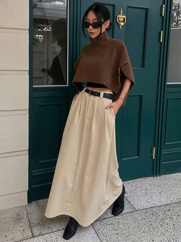 DAZY 1pc Women Loose Solid Color Skirt With Pockets