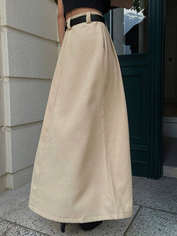 DAZY 1pc Women Loose Solid Color Skirt With Pockets