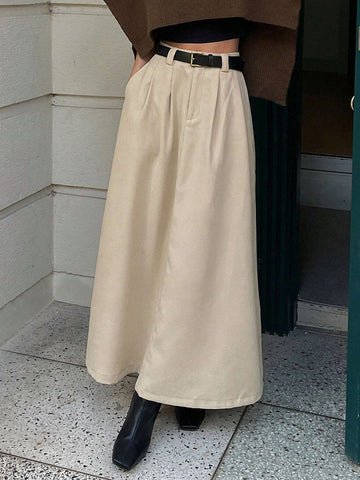 DAZY 1pc Women Loose Solid Color Skirt With Pockets