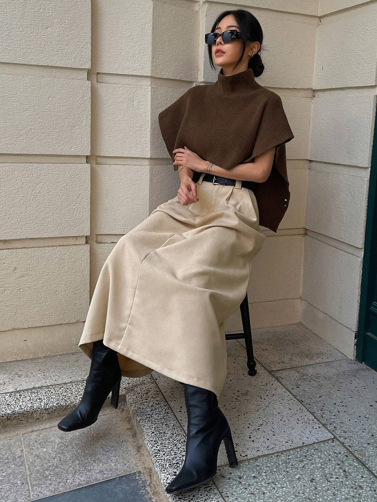 DAZY 1pc Women Loose Solid Color Skirt With Pockets