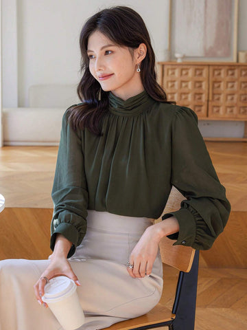 DAZY 1pc Women Pullover Turtleneck Elegant Elegant Blouse