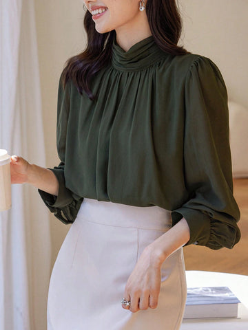 DAZY 1pc Women Pullover Turtleneck Elegant Elegant Blouse