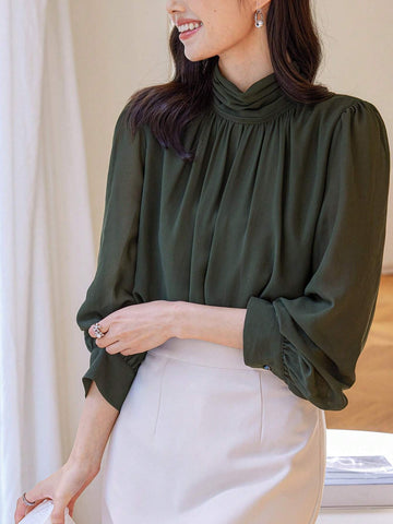 DAZY 1pc Women Pullover Turtleneck Elegant Elegant Blouse