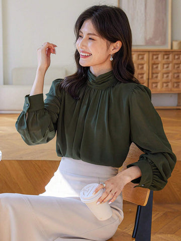 DAZY 1pc Women Pullover Turtleneck Elegant Elegant Blouse