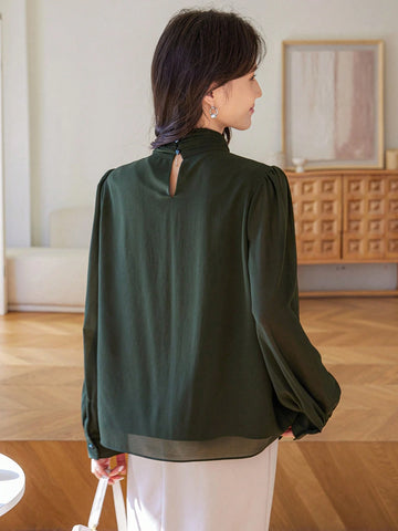 DAZY 1pc Women Pullover Turtleneck Elegant Elegant Blouse