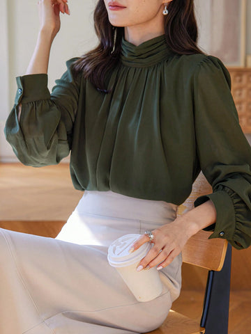DAZY 1pc Women Pullover Turtleneck Elegant Elegant Blouse