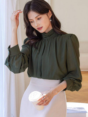 DAZY 1pc Women Pullover Turtleneck Elegant Elegant Blouse