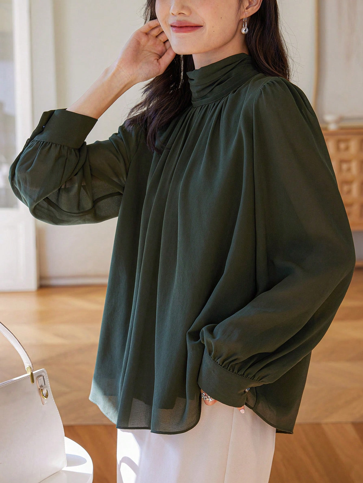 DAZY 1pc Women Pullover Turtleneck Elegant Elegant Blouse