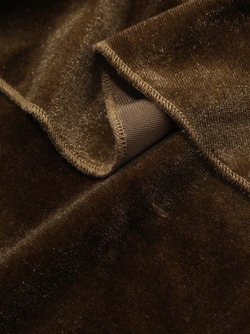 1pc Women Solid Color Ruffle Trim Ruffle Long Sleeve Velvet Blouse